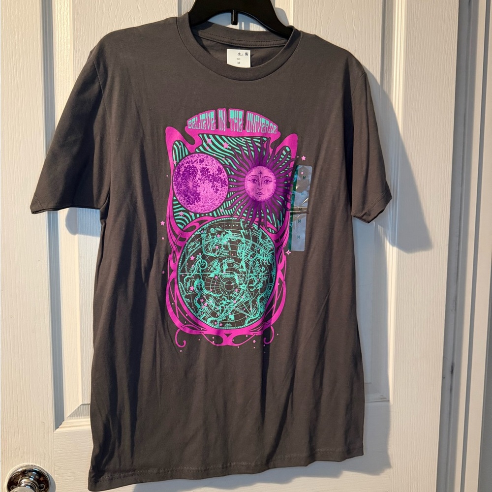 Graphic Gray Tee with Cosmic Design